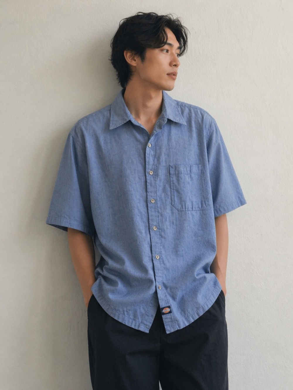 Dickies Mens XL Button Up Shirt Blue Check Short Sleeve Workwear Pocket Casual